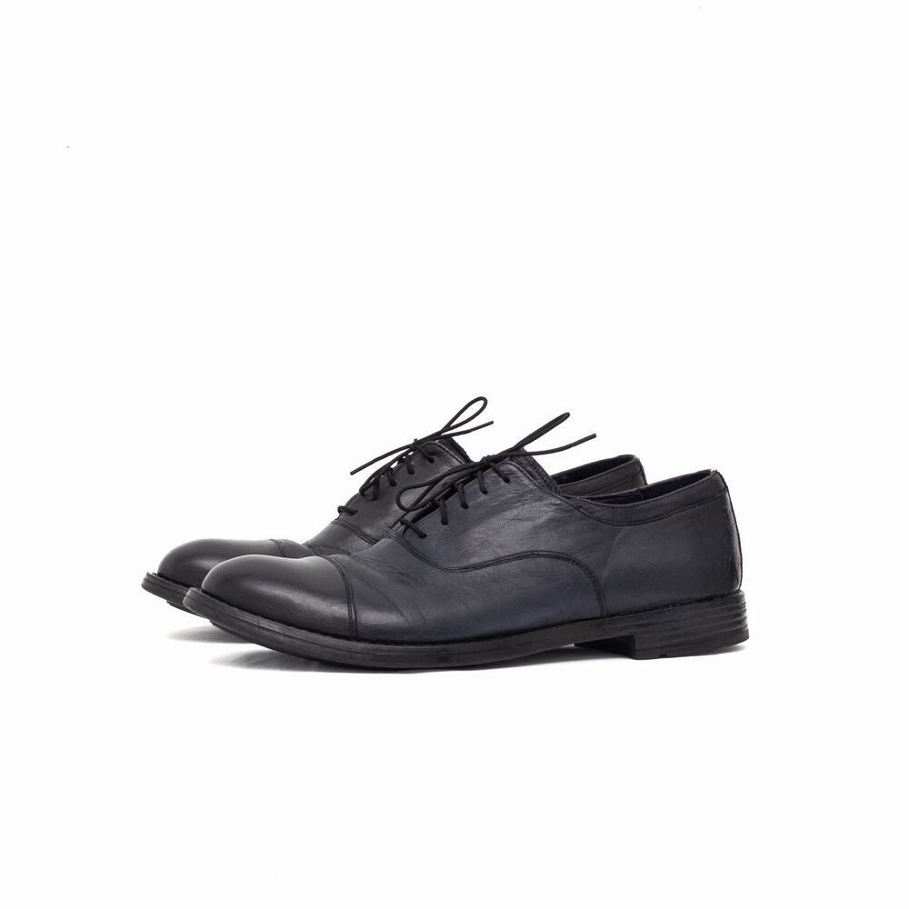 950$ OFFICINE CREATIVE Navy Leather Distressed Lace-Up Cap Toe Oxfords US11